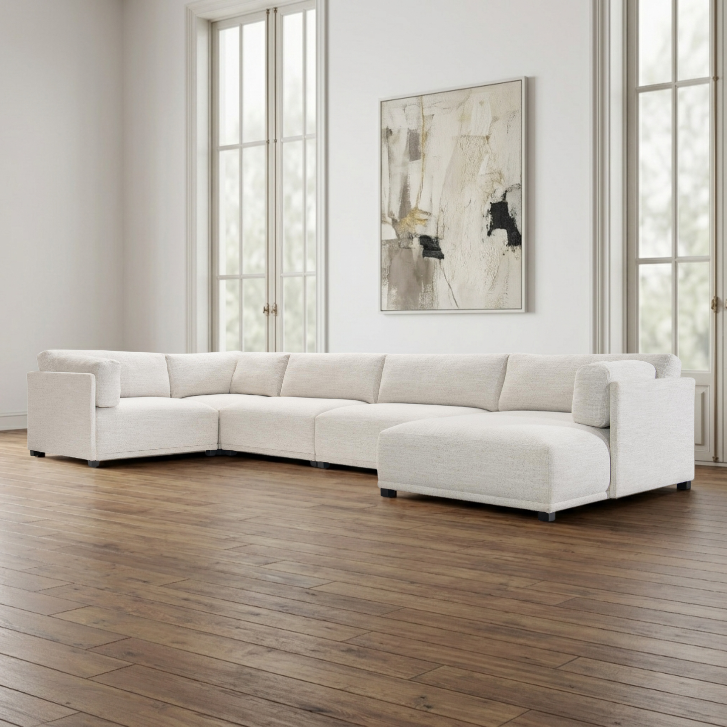 Bernhardt Parker Fabric Sectional With Chaise & Box-Edge Pillows