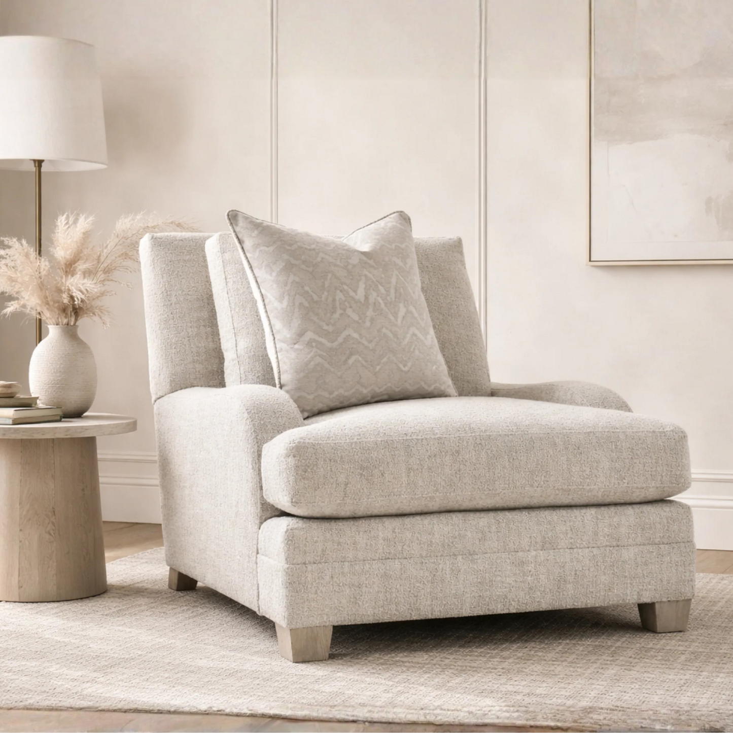 Bernhardt Rollins Fabric Chair With Shaped Track Arm and Throw Pillow