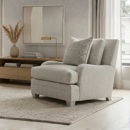 Bernhardt Rollins Fabric Chair With Shaped Track Arm and Throw Pillow