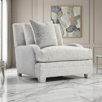 Bernhardt Rollins Fabric Chair With Shaped Track Arm and Throw Pillow