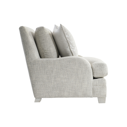 Bernhardt Rollins Fabric Chair With Shaped Track Arm and Throw Pillow