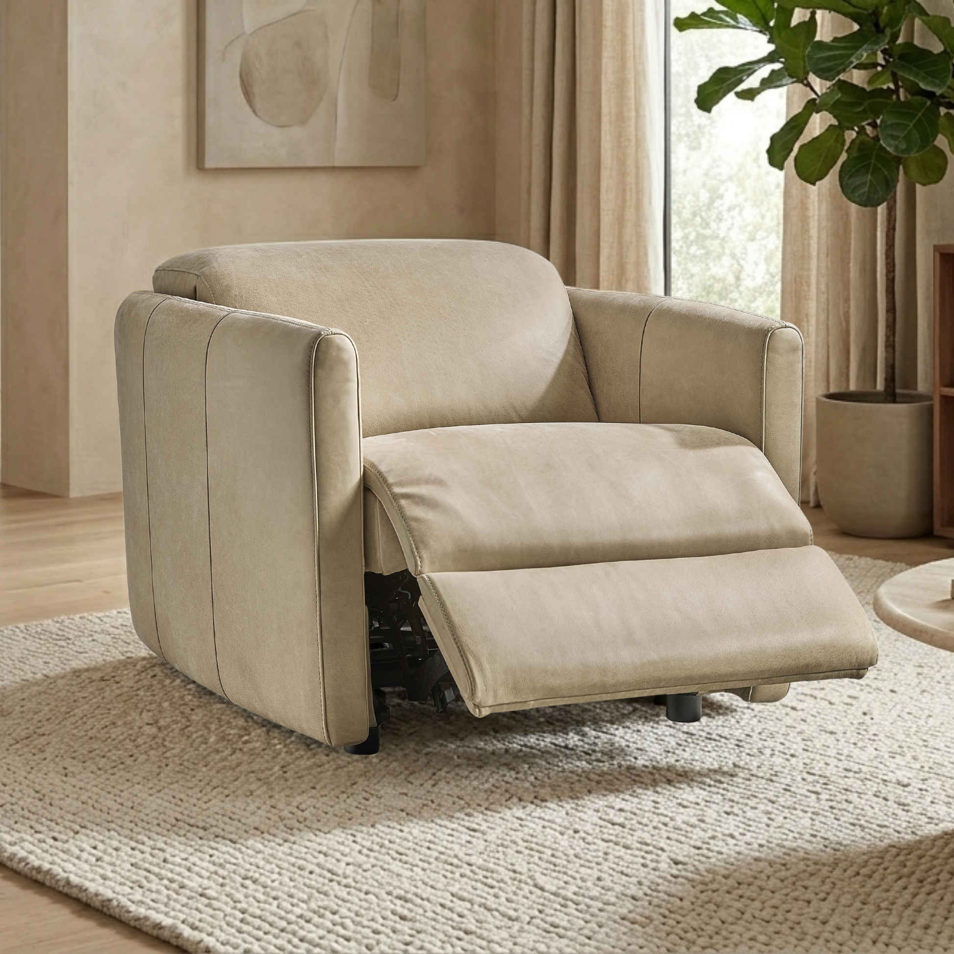 Bernhardt Sierra Leather Power Motion Recliner Chair with Power Headrest-Comfort Design