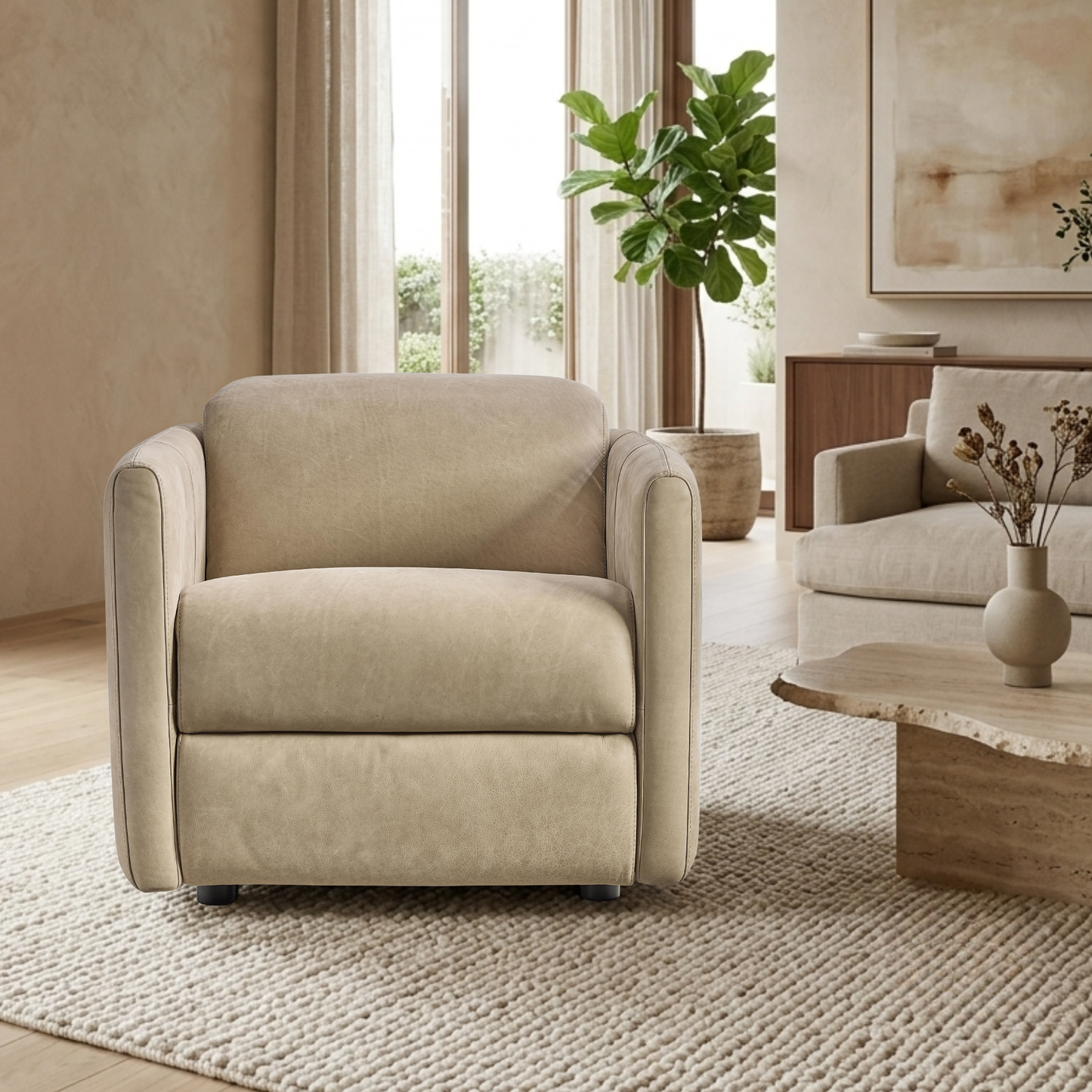 Bernhardt Sierra Leather Power Motion Recliner Chair with Power Headrest-Comfort Design