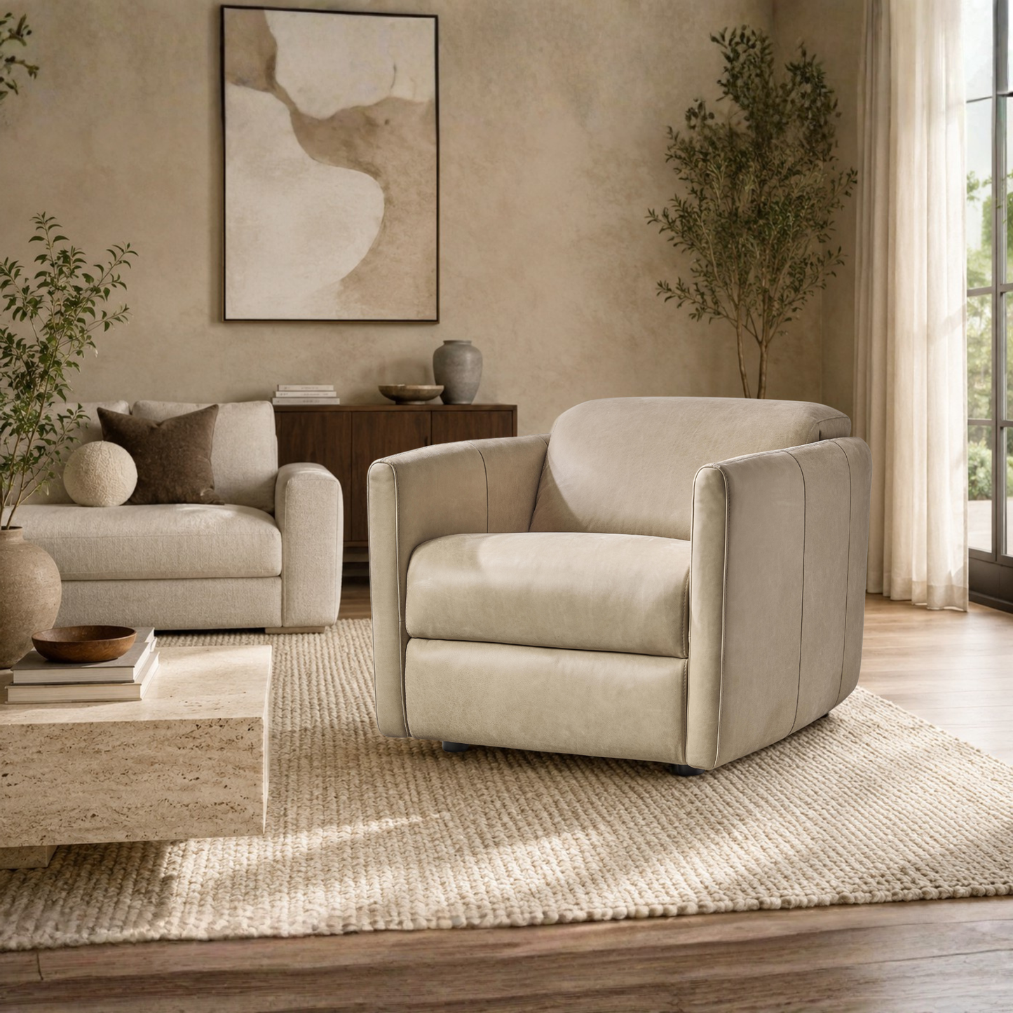 Bernhardt Sierra Leather Power Motion Recliner Chair with Power Headrest-Comfort Design