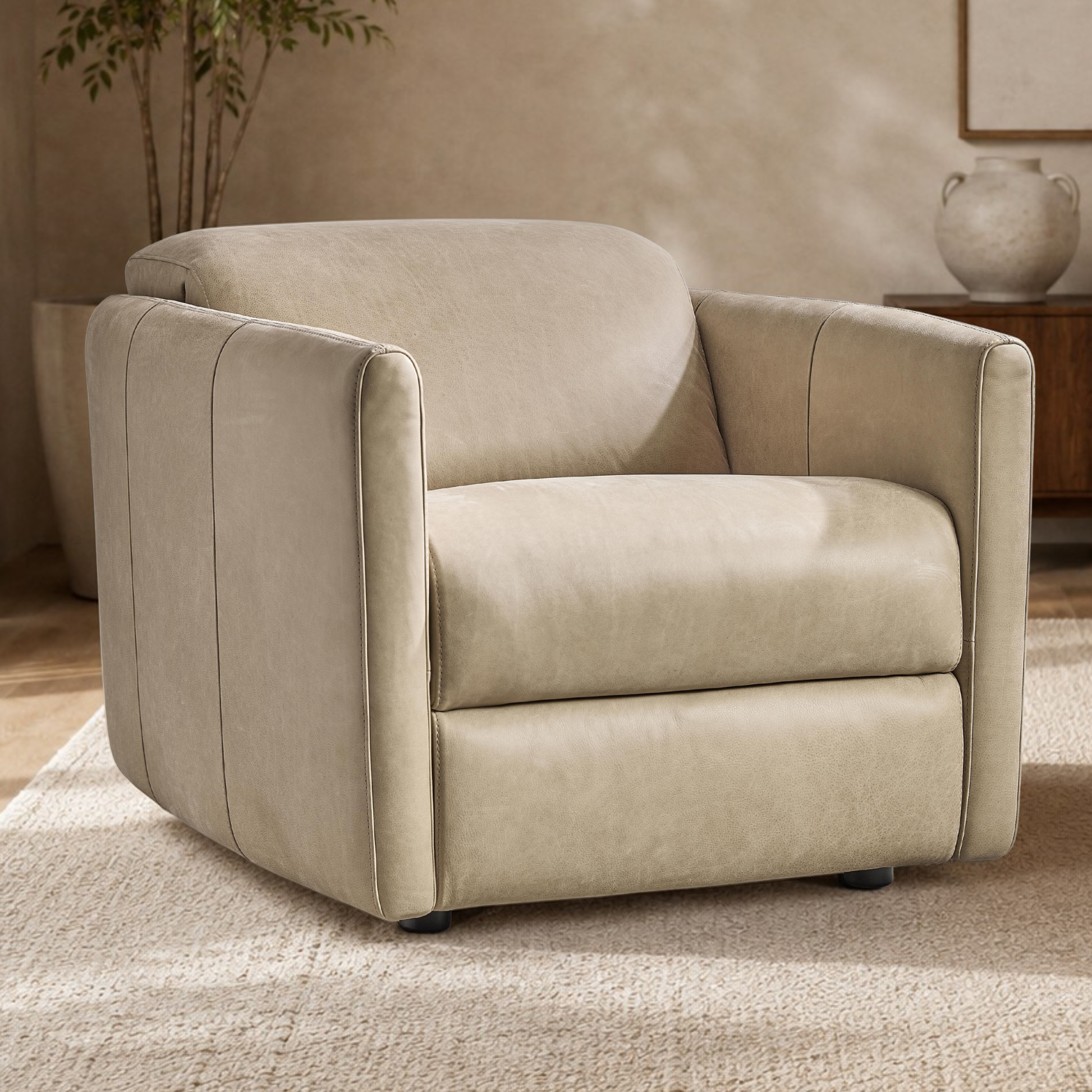 Bernhardt Sierra Leather Power Motion Recliner Chair with Power Headrest-Comfort Design