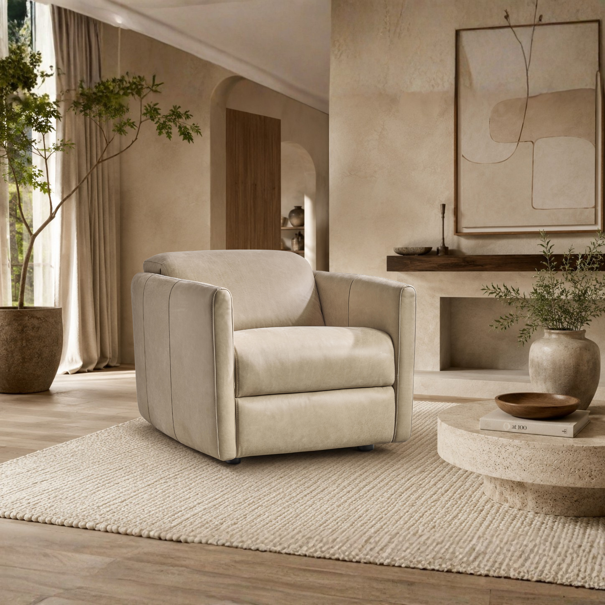 Bernhardt Sierra Leather Power Motion Recliner Chair with Power Headrest-Comfort Design