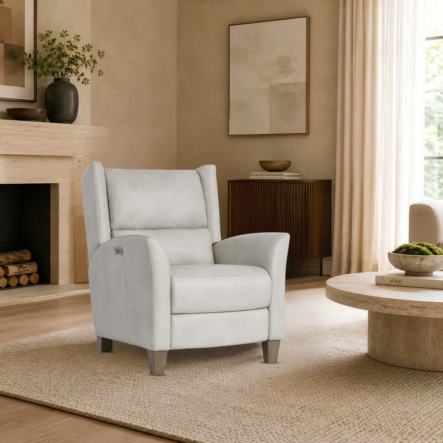 Bernhardt Weller Leather Power Motion Recliner Chair with USB Charging Port-Comfort Design