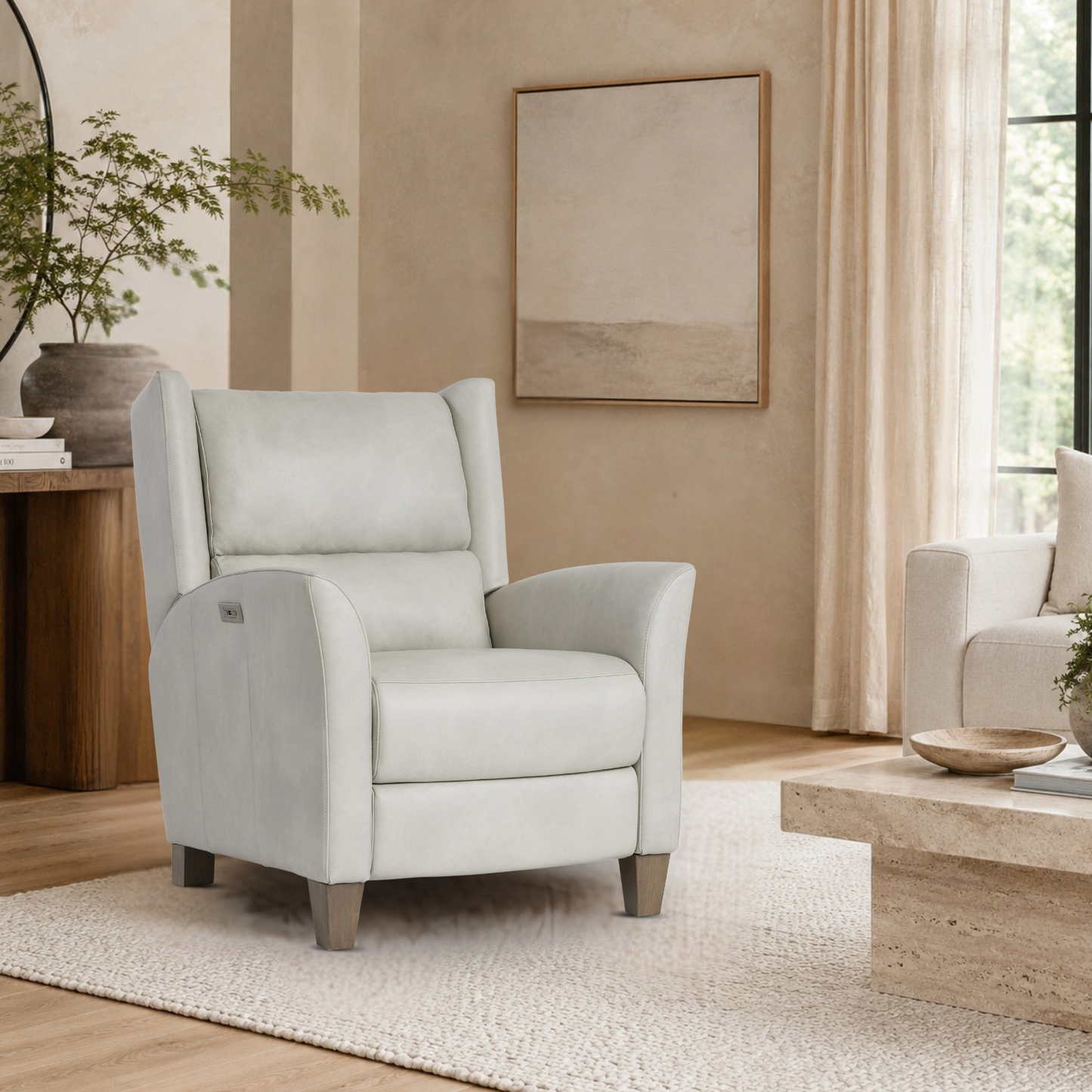 Bernhardt Weller Leather Power Motion Recliner Chair with USB Charging Port-Comfort Design