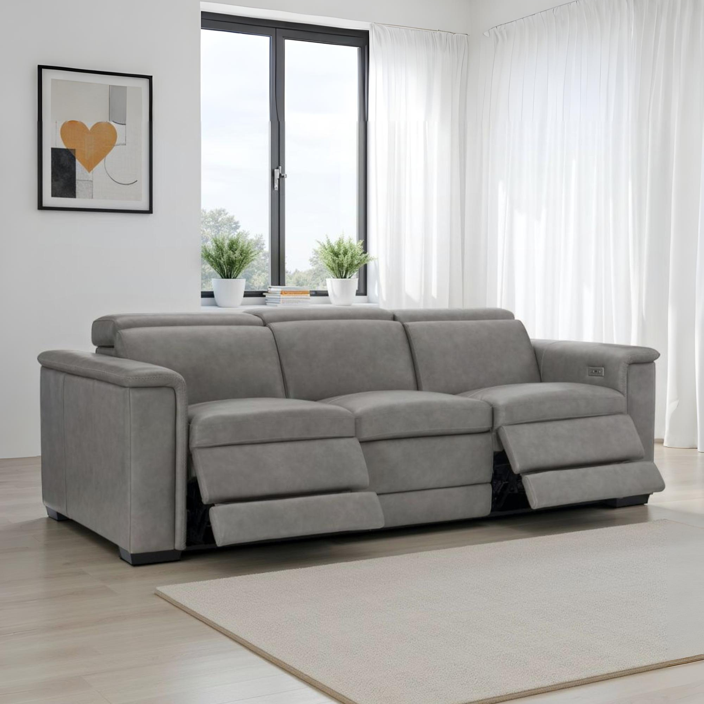 Bernhardt Lioni Gray Leather Power Motion Reclining Sofa