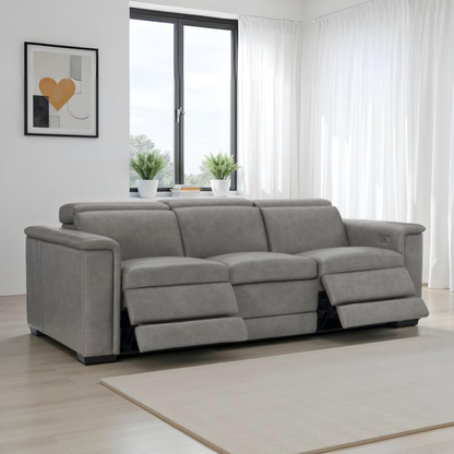 Bernhardt Lioni Gray Leather Power Motion Reclining Sofa