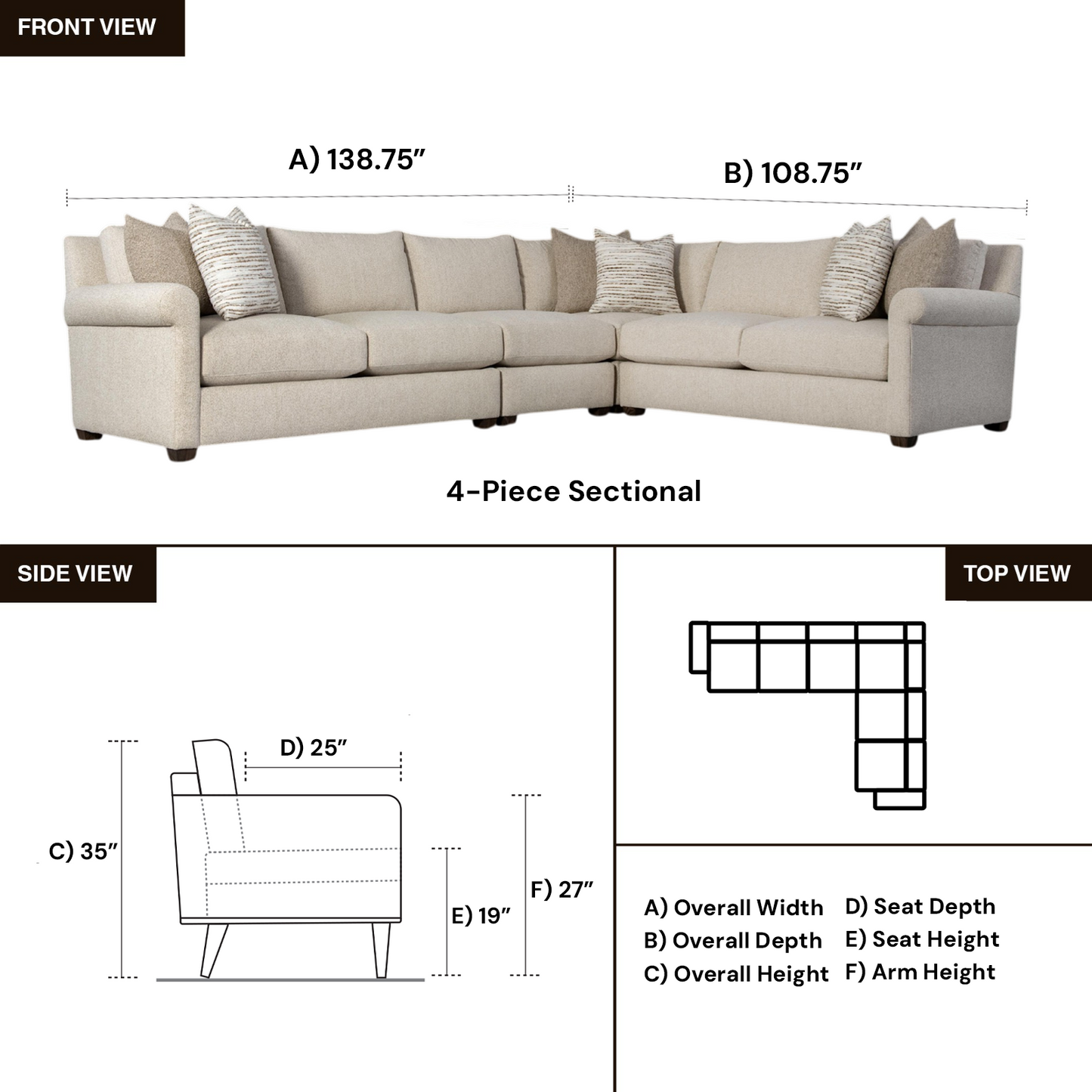 Bernhardt Barnes Fabric Sectional With Throw Pillow