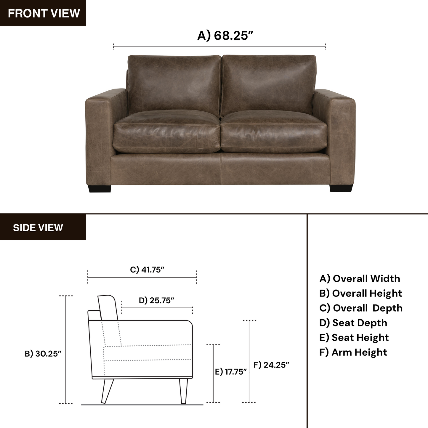 Bernhardt Living Dawkins Leather Brown Loveseat Sofa