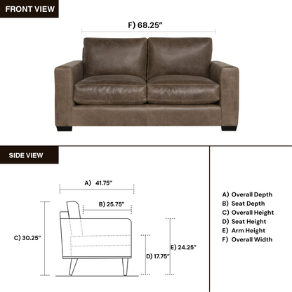 Bernhardt Living Dawkins Leather Brown Loveseat Sofa