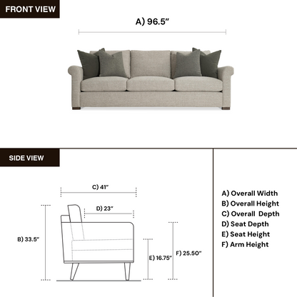Bernhardt Keirnan Gray Fabric Sofa With Rolled Arms