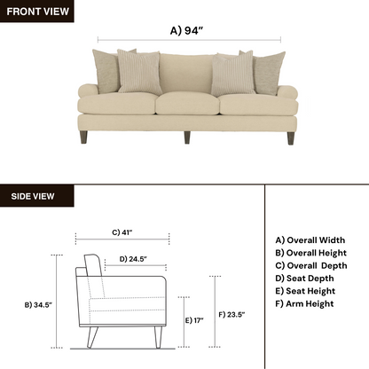 Bernhardt Isabella Fabric Beige Grey 3 Seater Sofa