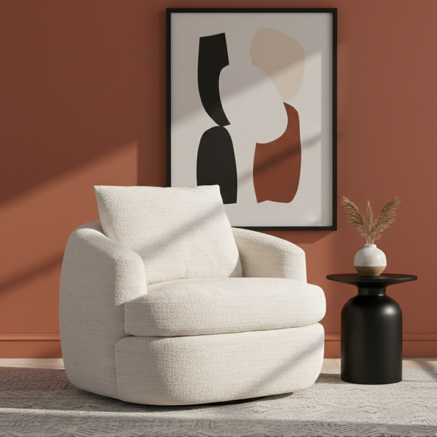 Bernhardt Jules Fabric Swivel Modern Shelter Arm Accent Chair