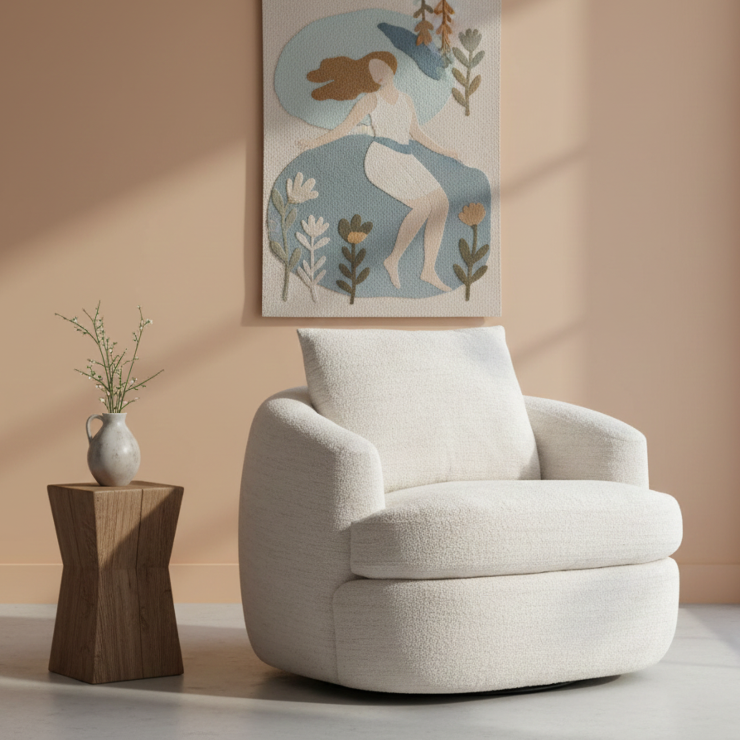 Bernhardt Jules Fabric Swivel Modern Shelter Arm Accent Chair