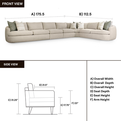 Bernhardt Jules Fabric 5 Piece L-Shape Sectional Sofa