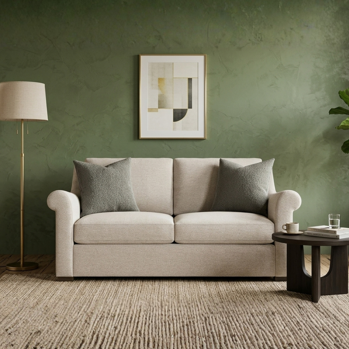 Bernhardt Keirnan Gray Fabric Loveseat with Rolled Arms