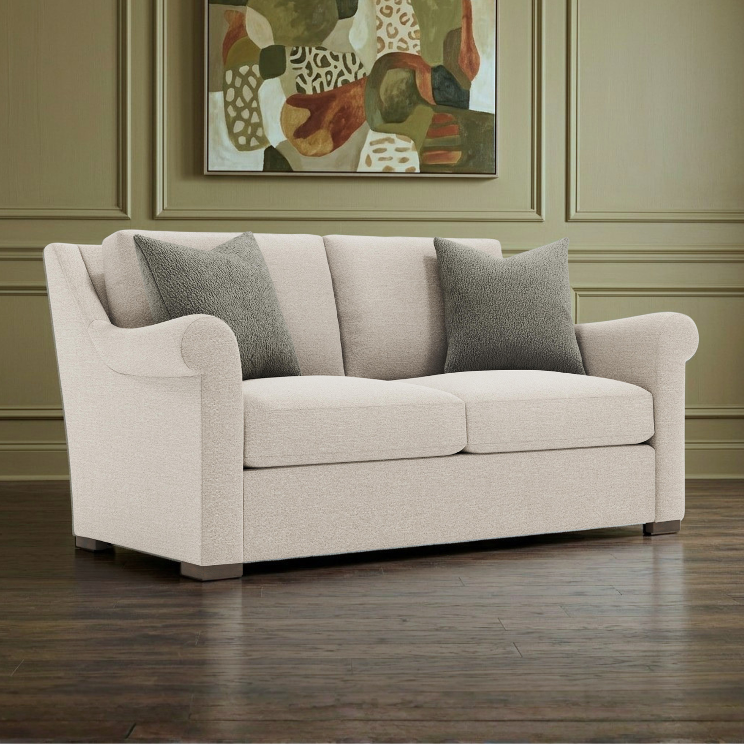 Bernhardt Keirnan Gray Fabric Loveseat with Rolled Arms