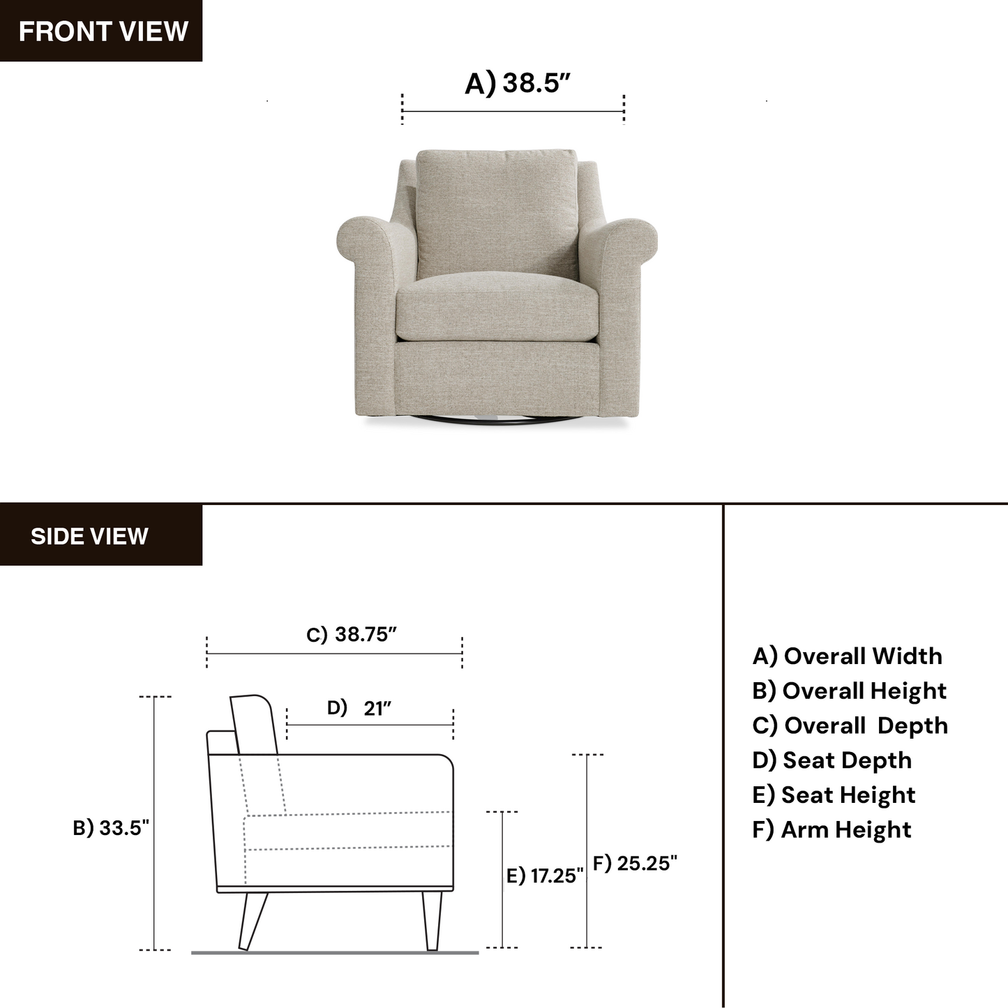 Bernhardt Keirnan Gray Fabric Swivel Chair with 360-degree Base