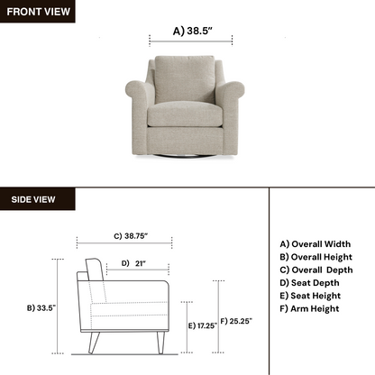 Bernhardt Keirnan Gray Fabric Swivel Chair with 360-degree Base