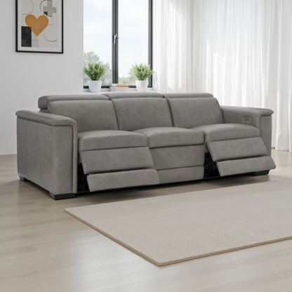 Bernhardt Lioni Gray Leather Power Motion Reclining Sofa