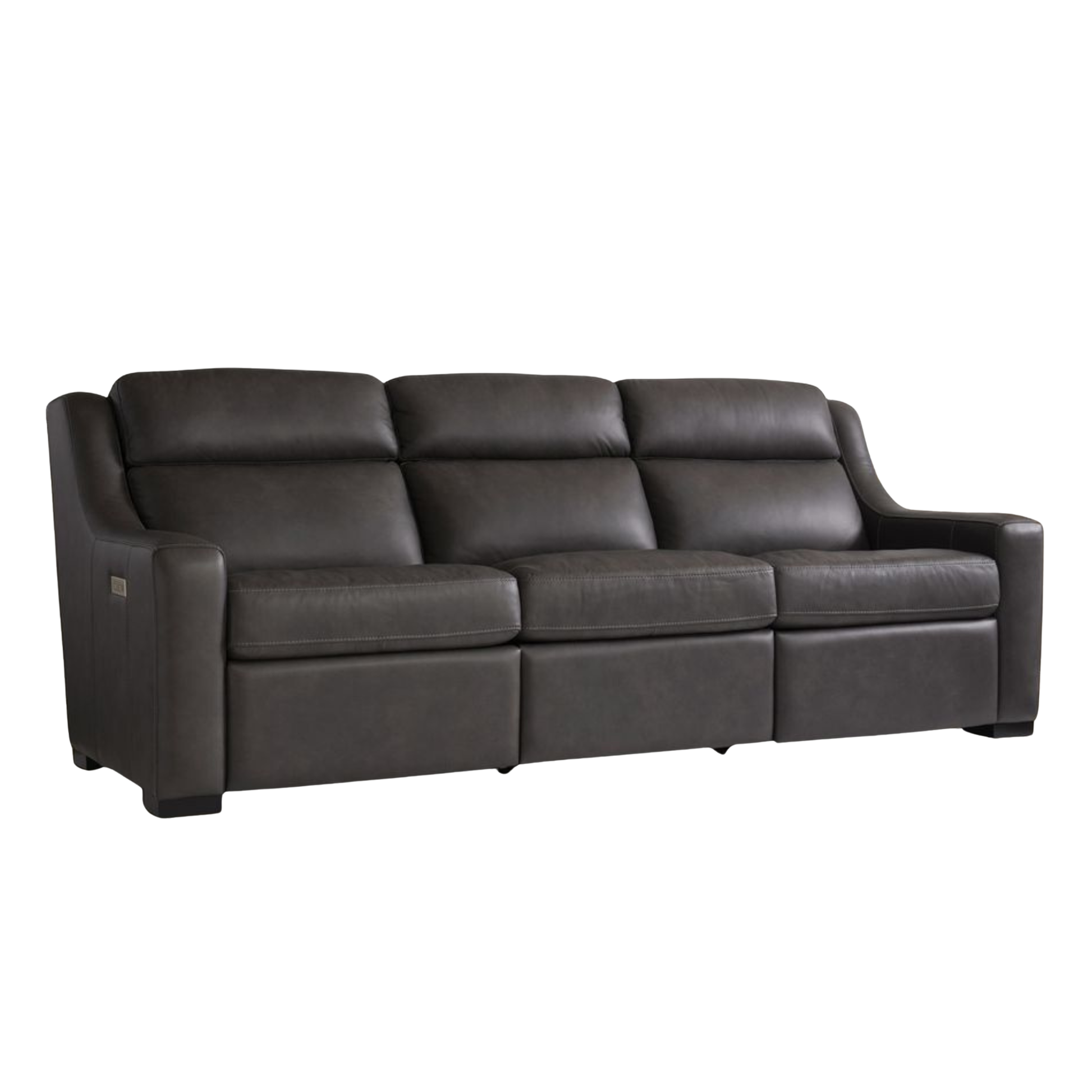 Bernhardt Germain gray leather power motion sofa with reclining seats and adjustable headrests for comfort design furniture