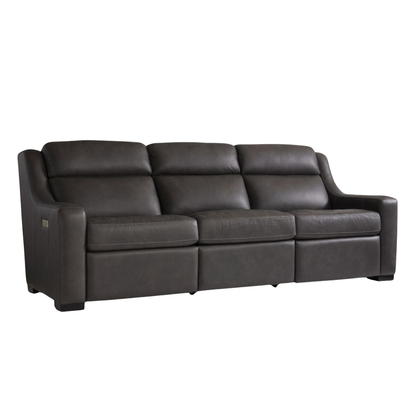 Bernhardt Germain gray leather power motion sofa with reclining seats and adjustable headrests for comfort design furniture