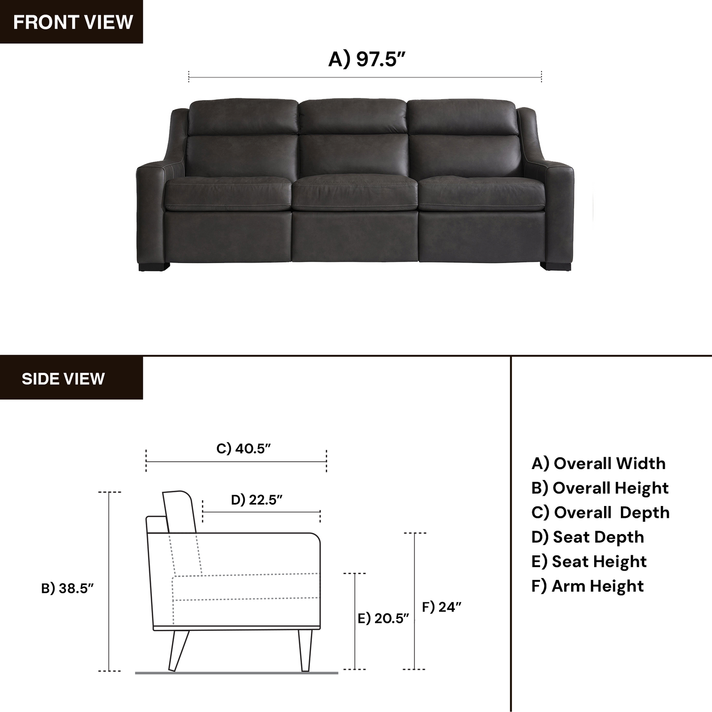 Germain sofa dimensional view for scale reference for comfort design furniture
