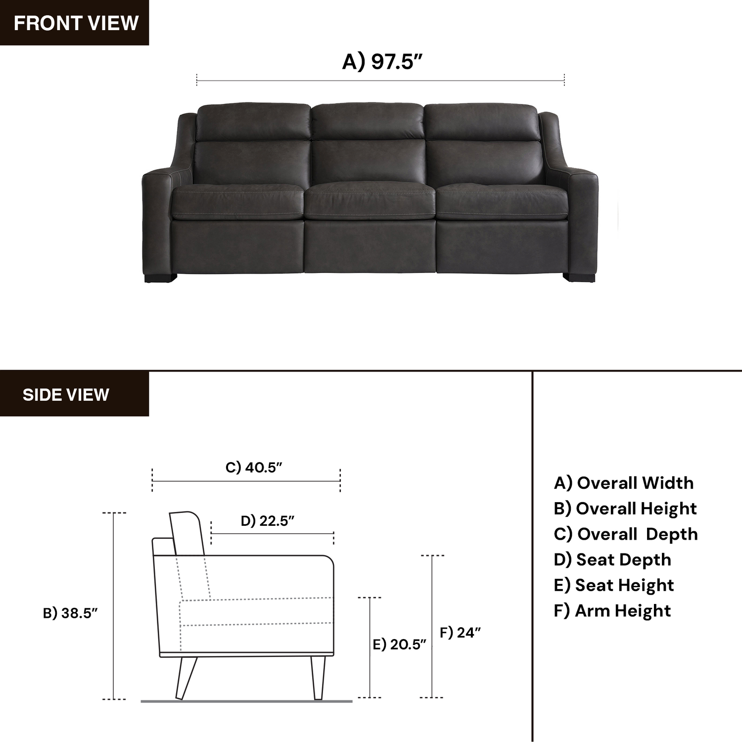 Germain sofa dimensional view for scale reference for comfort design furniture