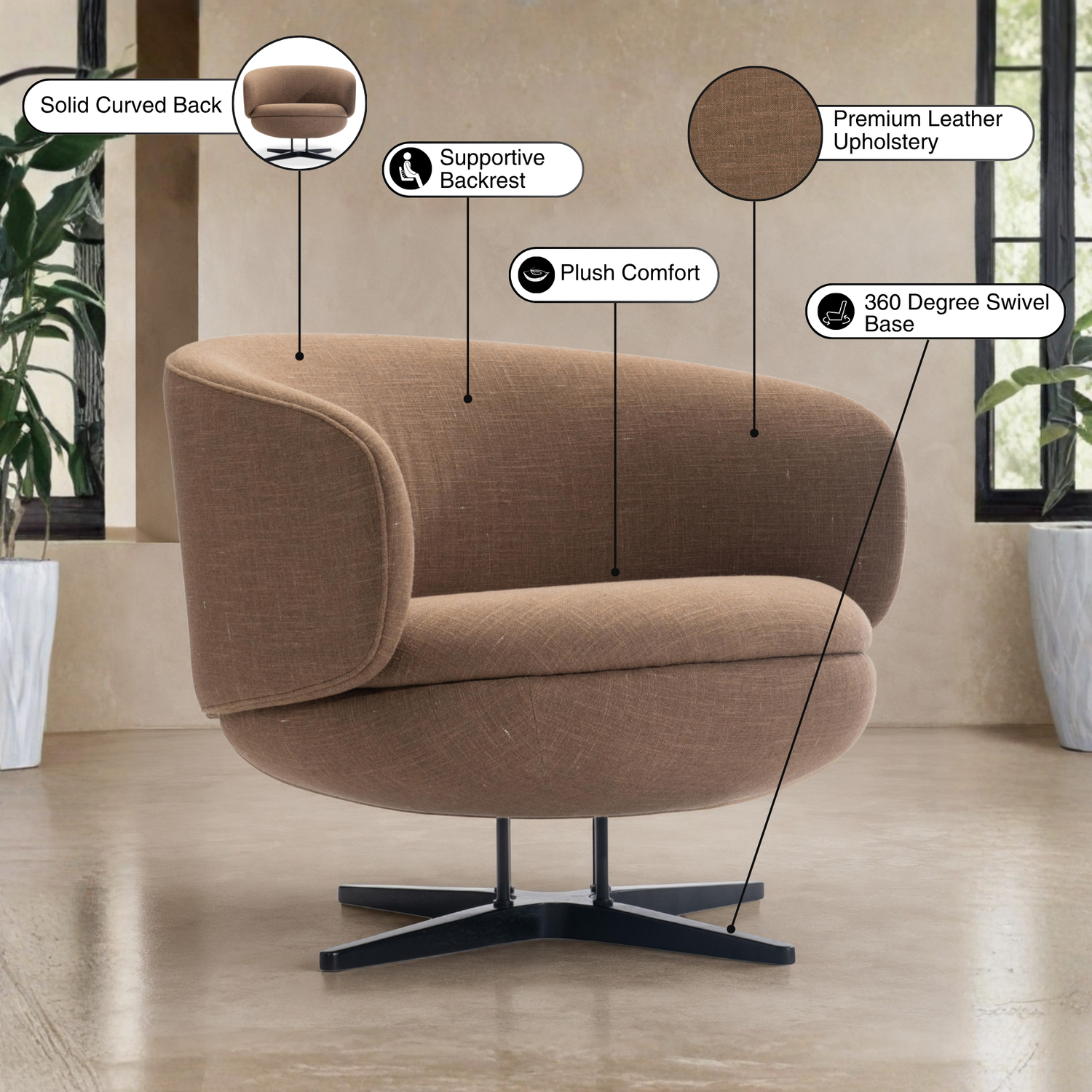 Bernhardt Moxi Modern Fabric Swivel Accent Chair with Metal Base-Comfort Design