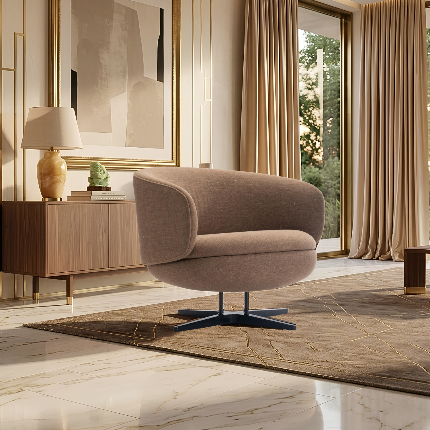 Bernhardt Moxi Modern Fabric Swivel Accent Chair with Metal Base-Comfort Design