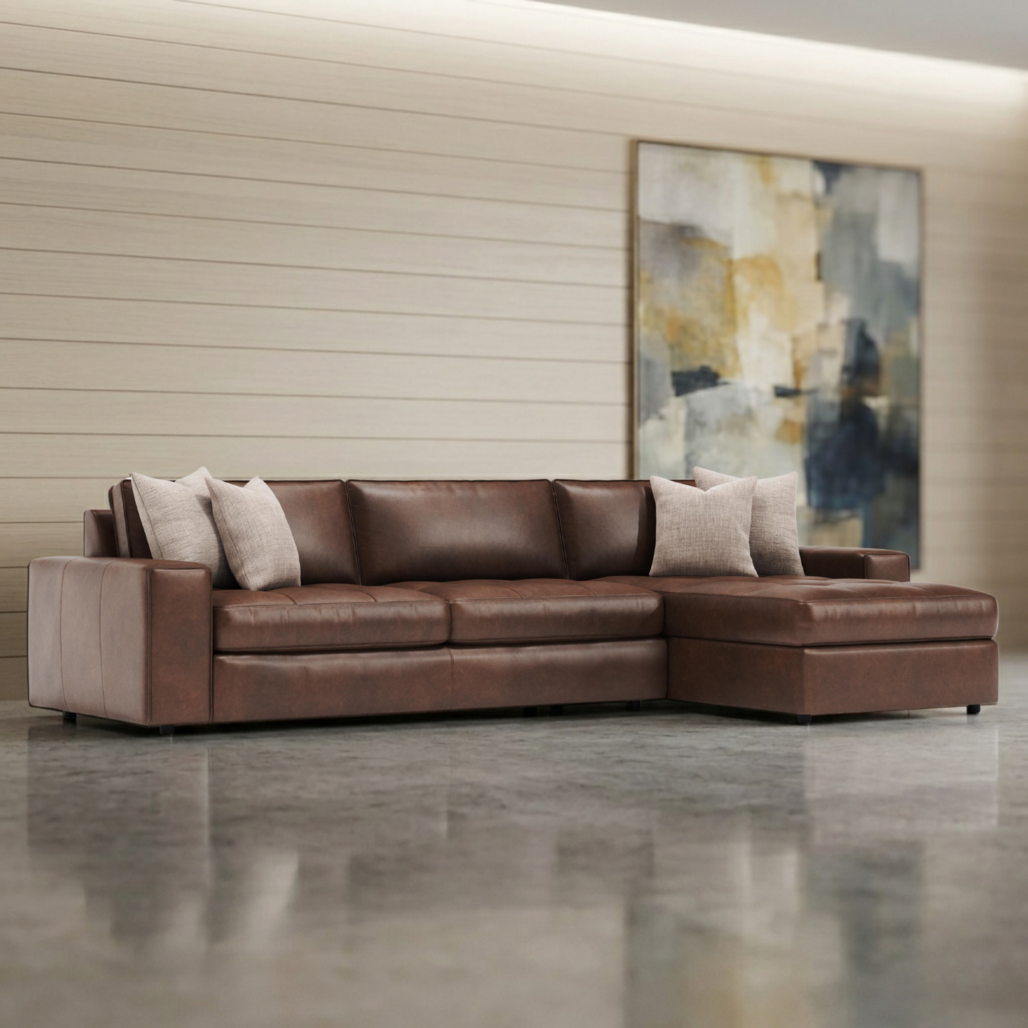 Bernhardt Nest Leather Modular Sectional Sofa with Chaise