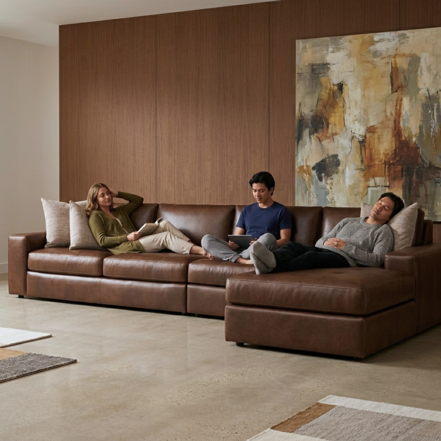 Bernhardt Nest Leather Modular Sectional Sofa with Chaise