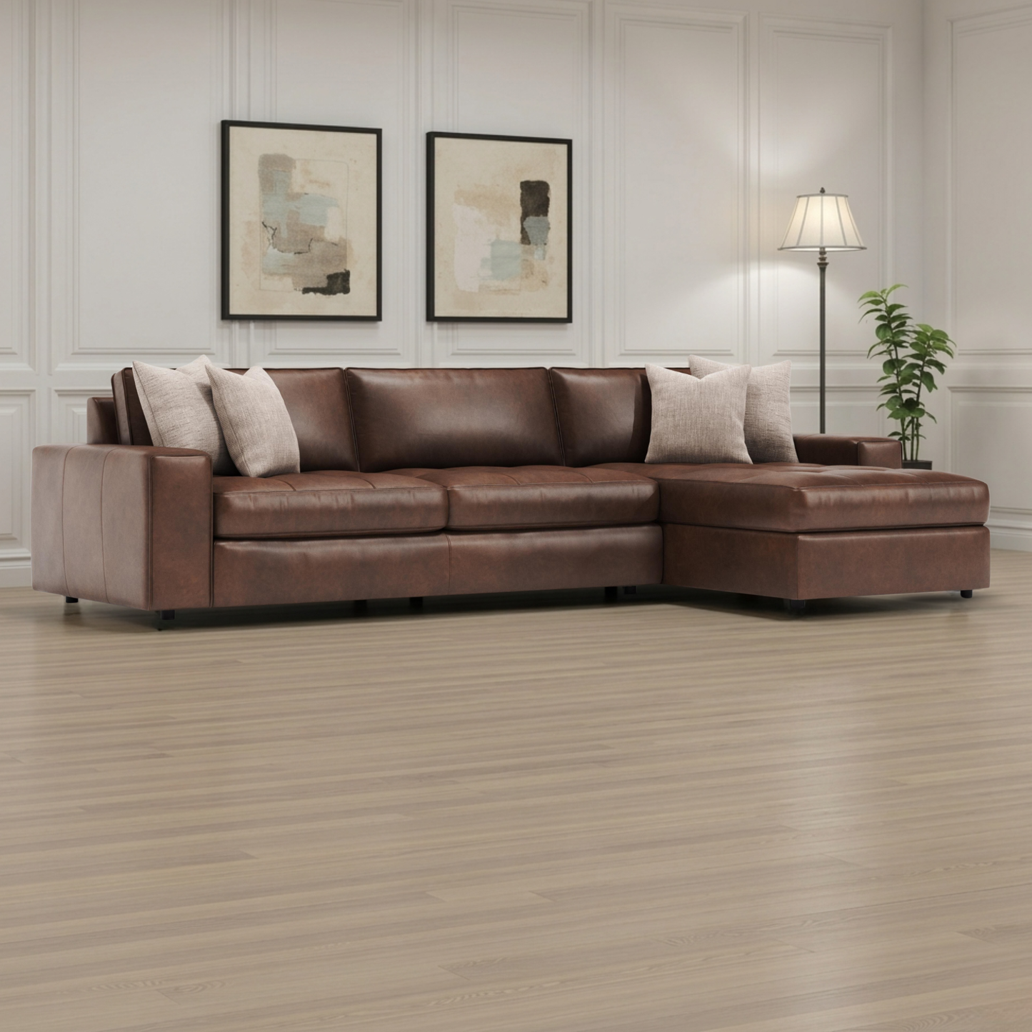 Bernhardt Nest Leather Modular Sectional Sofa with Chaise