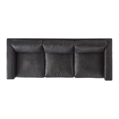Bernhardt Noel 3-Seater Leather Sofa with track arms and tapered legs, offering a modern twist on the classic club chair design