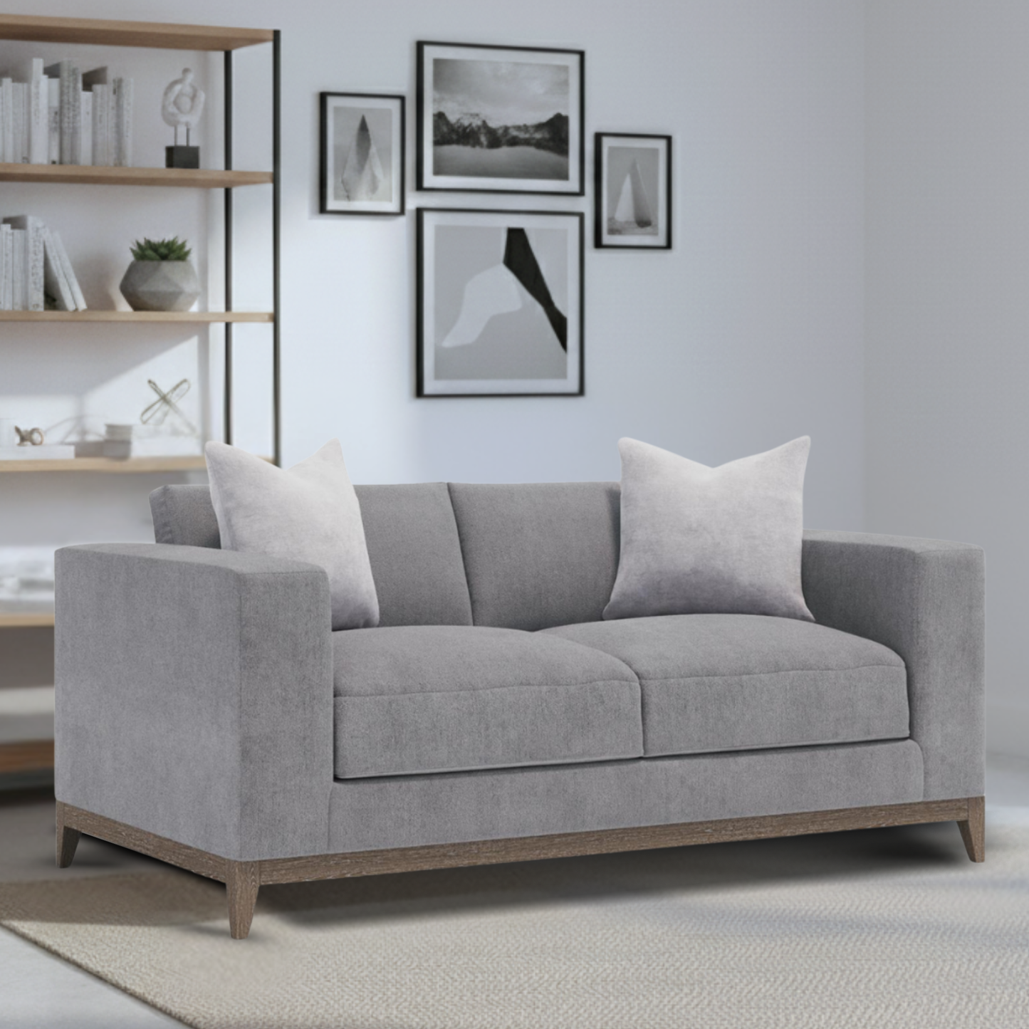 Bernhardt Noel Gray Fabric 2-Seater Loveseat with 2 Throw Pillows