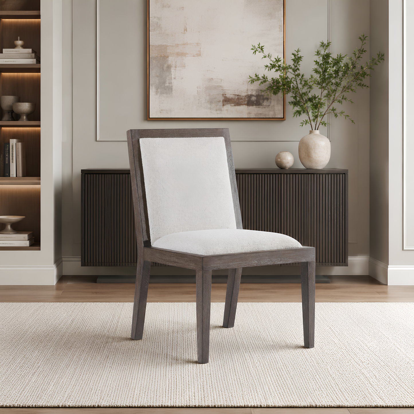 Bernhardt Outline Fabric Arm Chair with Exposed Wooden Frame-Comfort Design