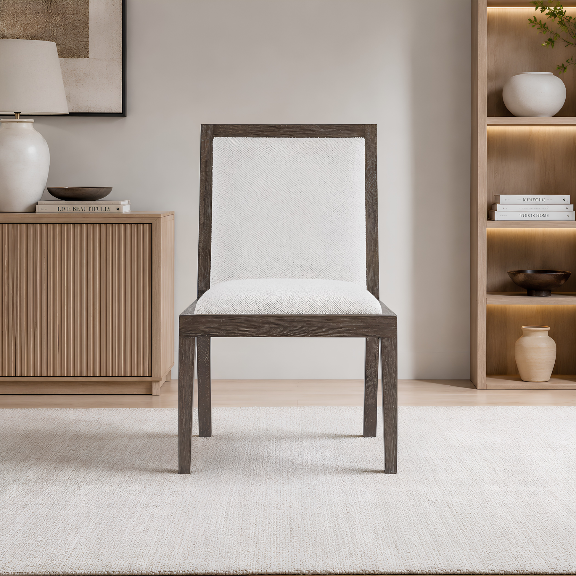 Bernhardt Outline Fabric Arm Chair with Exposed Wooden Frame-Comfort Design