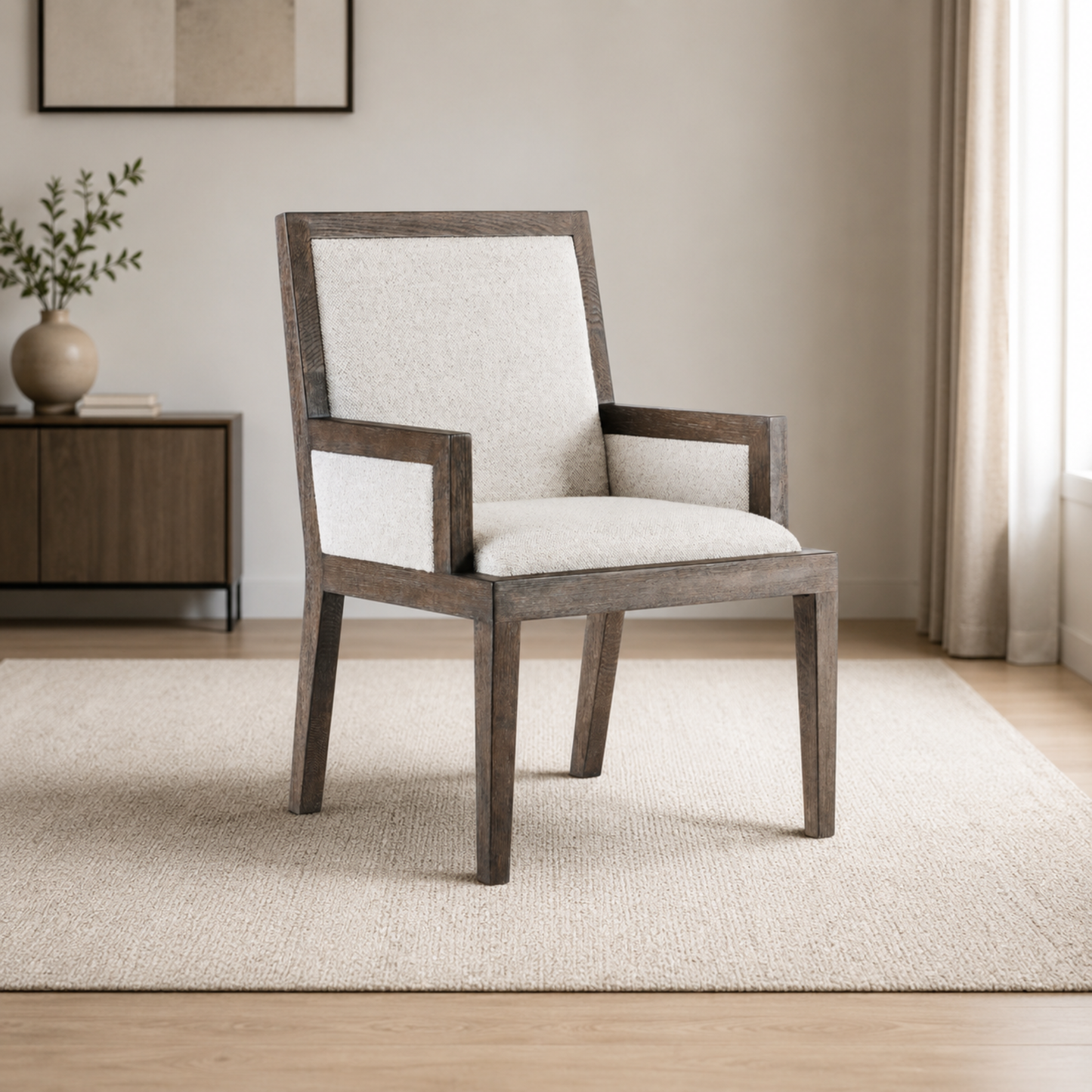 Bernhardt Outline Fabric Arm Chair with Exposed Wooden Frame-Comfort Design