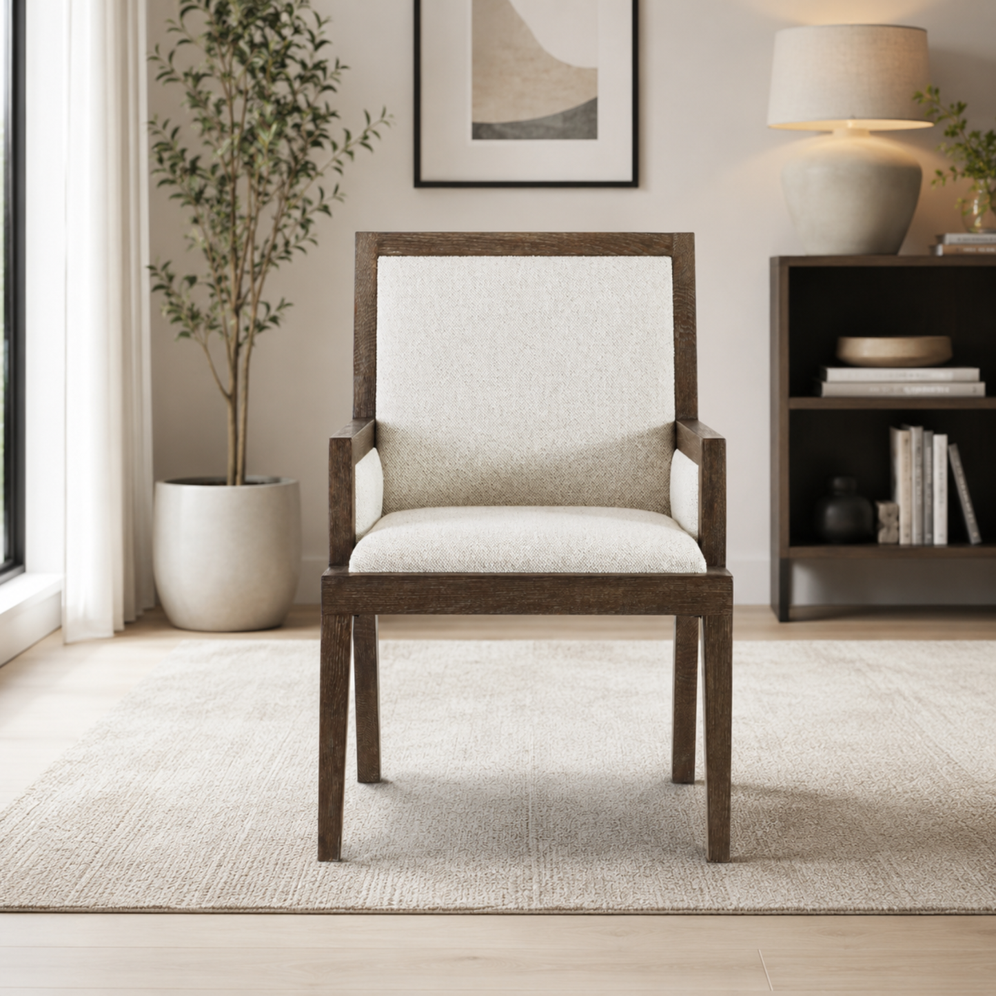 Bernhardt Outline Fabric Arm Chair with Exposed Wooden Frame-Comfort Design