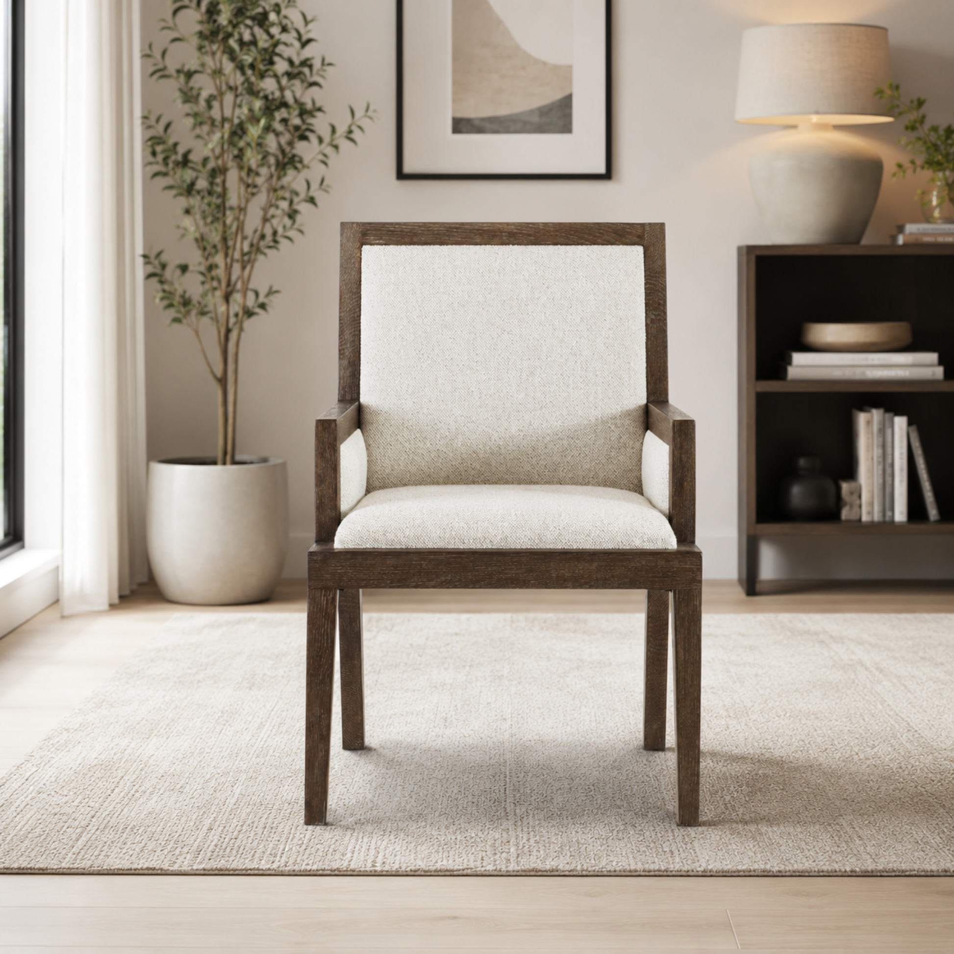 Bernhardt Outline Fabric Arm Chair with Exposed Wooden Frame-Comfort Design