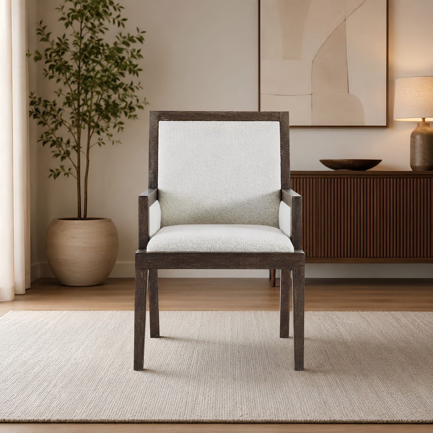 Bernhardt Outline Fabric Arm Chair with Exposed Wooden Frame-Comfort Design