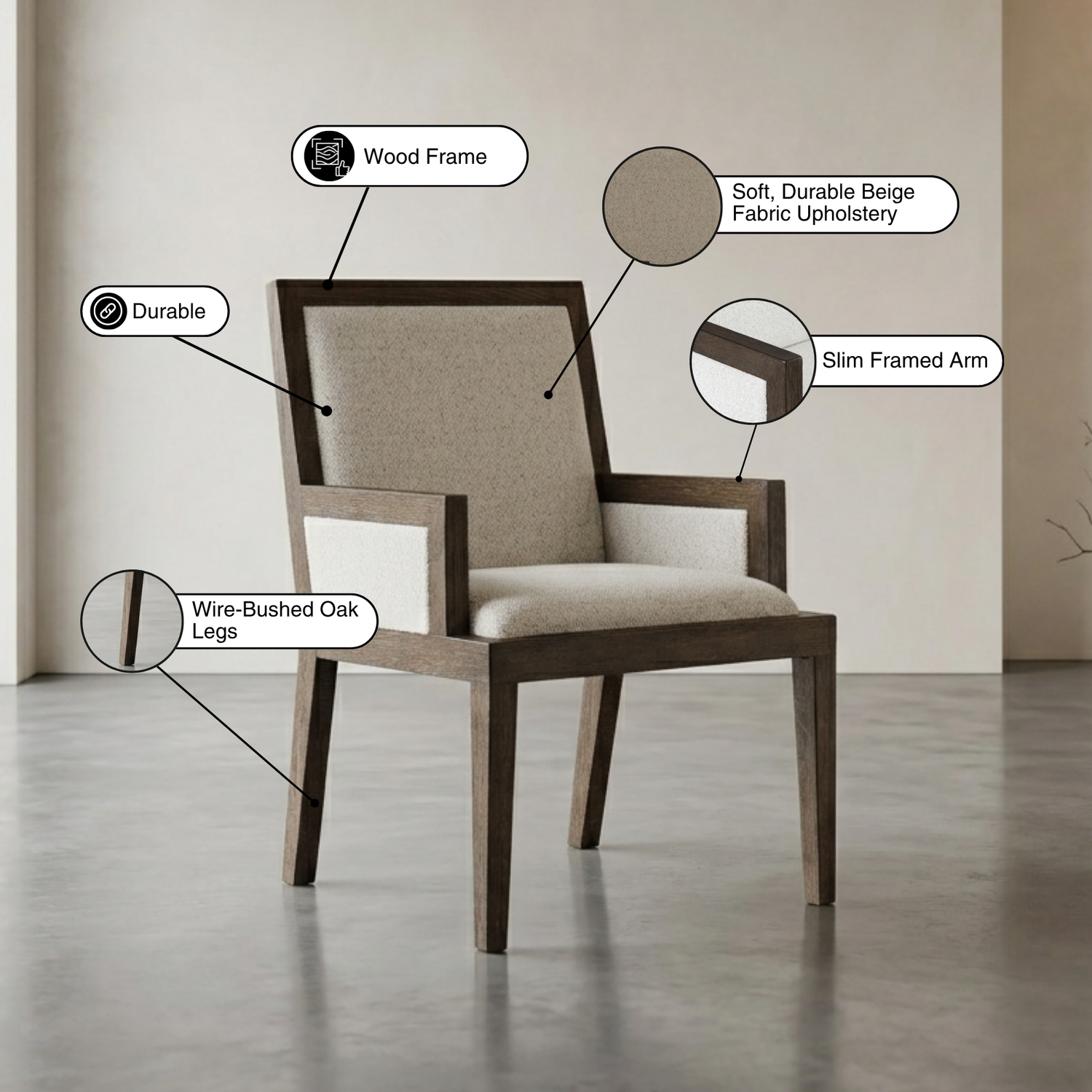 Bernhardt Outline Fabric Arm Chair with Exposed Wooden Frame-Comfort Design