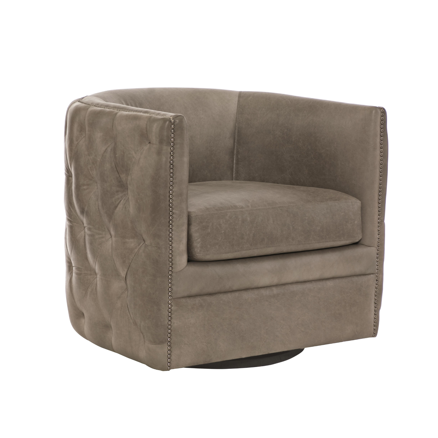 Bernhardt Palazzo Leather Barrel Back Tufted Swivel Accent Chair