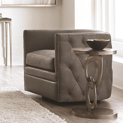 Bernhardt Palazzo Leather Barrel Back Tufted Swivel Accent Chair