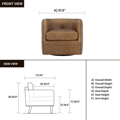 Bernhardt Palazzo Leather Barrel Back Tufted Swivel Accent Chair