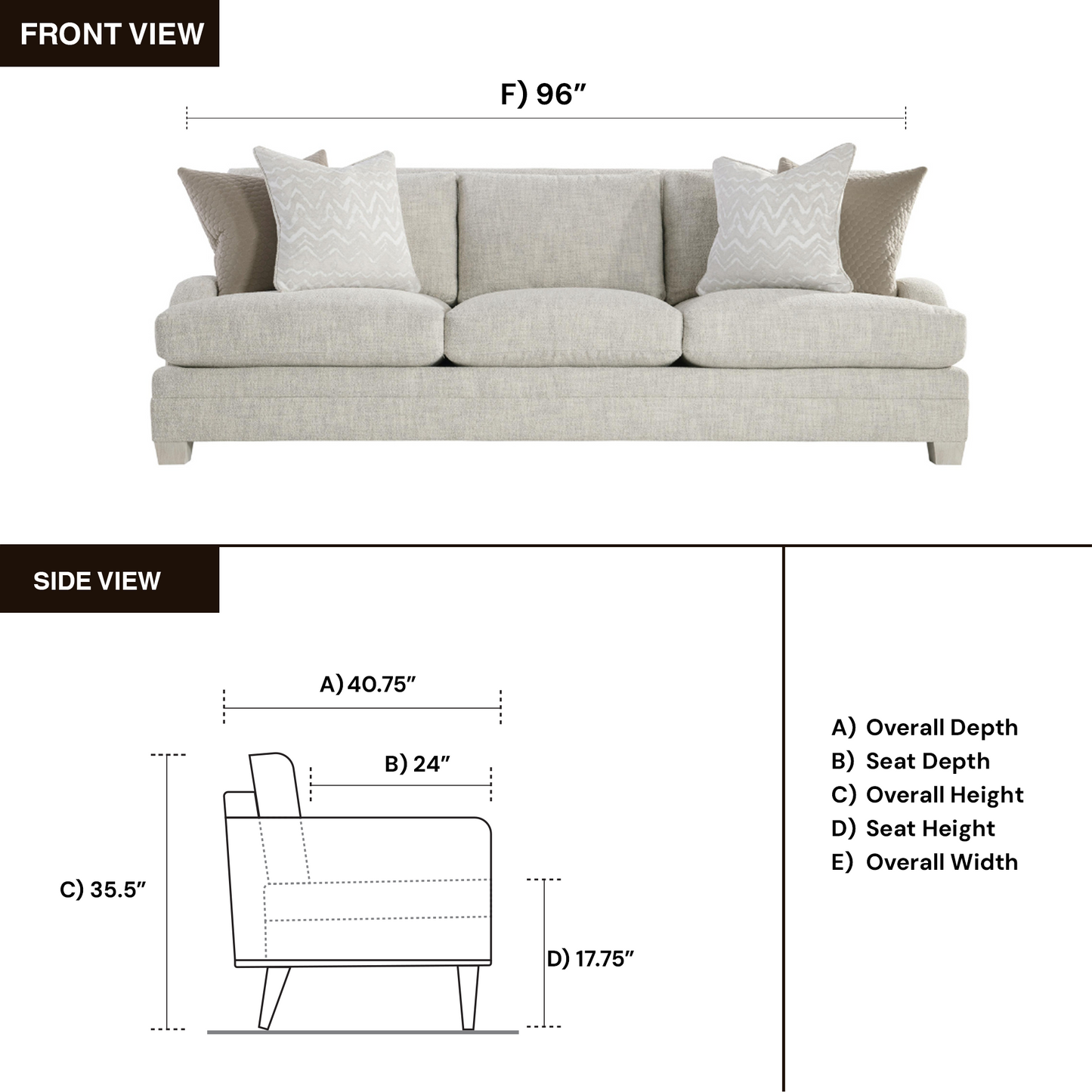Bernhardt Rollins 3-Seater Fabric Sofa with Pillows-ComfortDesign