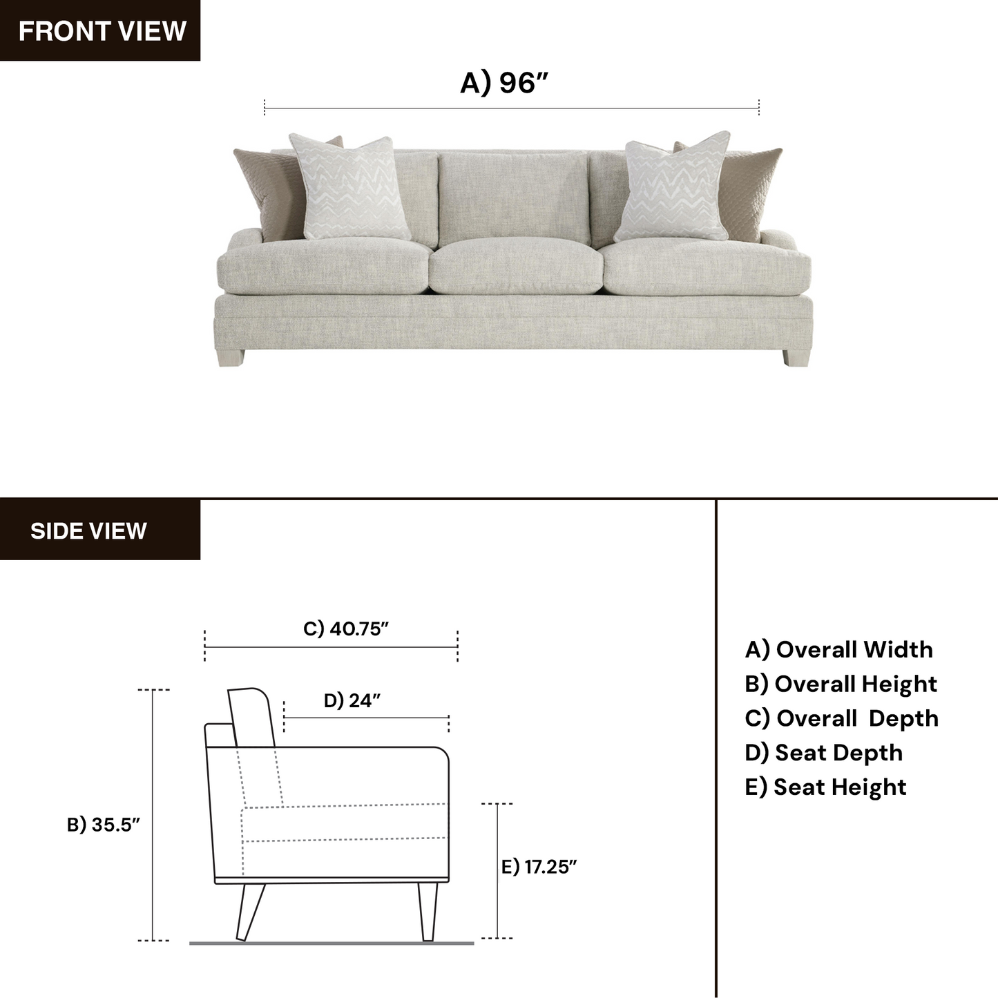 Bernhardt Rollins 3-Seater Fabric Sofa with Pillows
